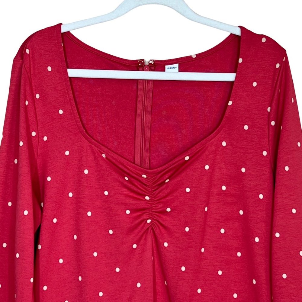 Old Navy Knit Ruched Sweetheart Neckline A-Line Dress Red Dot Petite Large - Picture 3 of 12